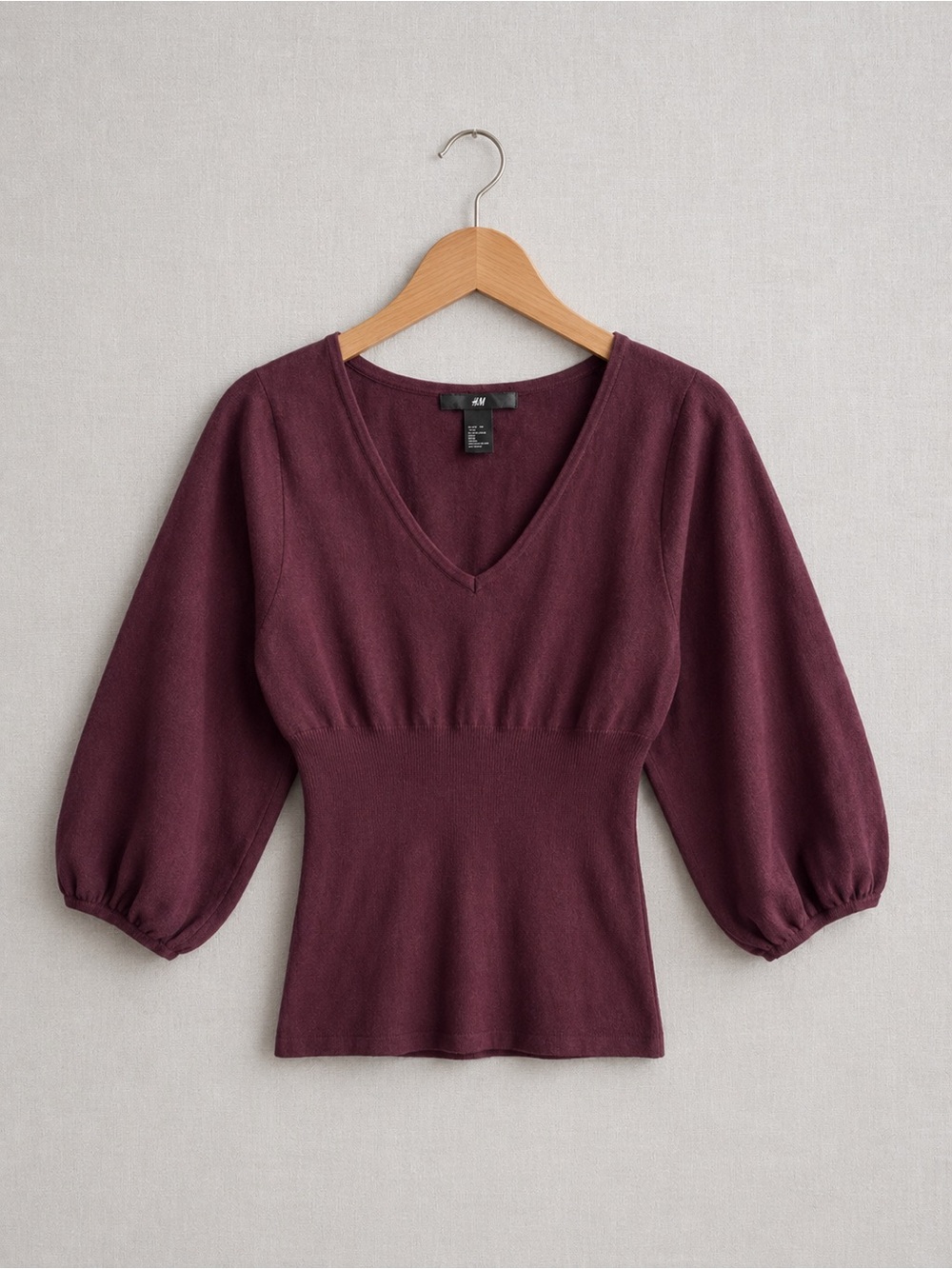 H&M Ribbed V-Neck Sweater in Deep Burgundy